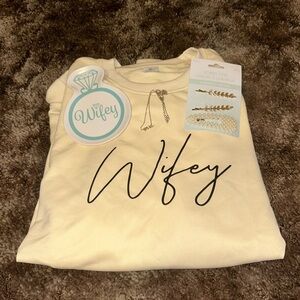 Bride to Be Wifey Gift Bundle (Sweatshirt Ring Dish, Mrs. Necklace & Bobby Pins)